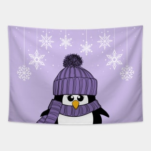 Krimbles Festive Christmas Purple and Lilac Snowflake Penguin Tapestry