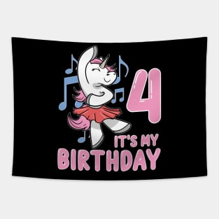 Fourth 4th Unicorn Ballerina Children's Birthday Tapestry