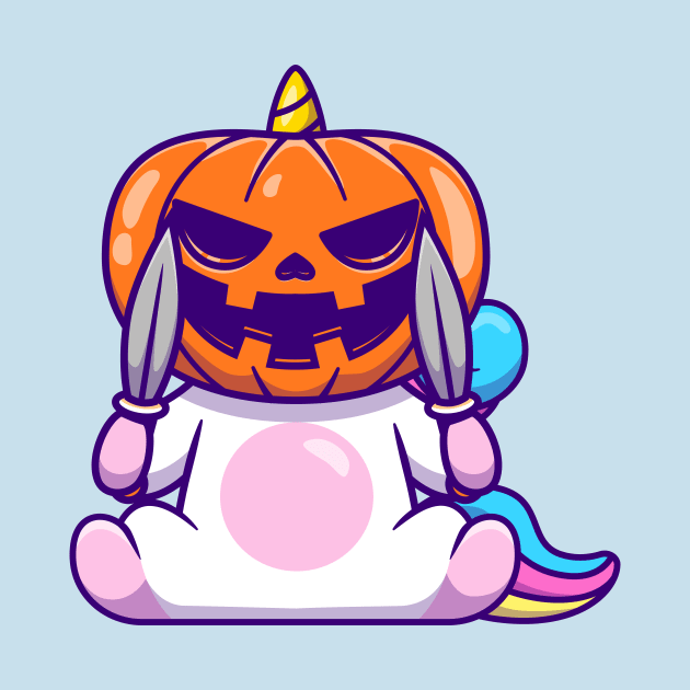 Cute Unicorn Wearing Halloween Pumpkin Mask With Knife by Catalyst Labs