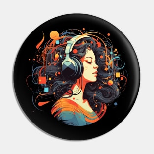 Music Vibes Girl with Headphones Pin