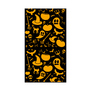 Halloween Pattern Pumpkins Ghosts Spooky Cats Bats Skull T-Shirt