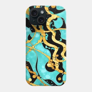 Turquoise Marbling with Gold and Black Phone Case