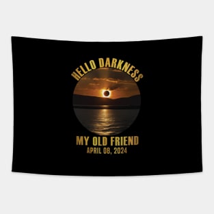 funny Hello Darkness My Old Friend Total Solar Eclipse 2024 Tapestry