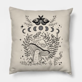 Cottagecore Mushroom Dark Academia Moon Phases Pillow