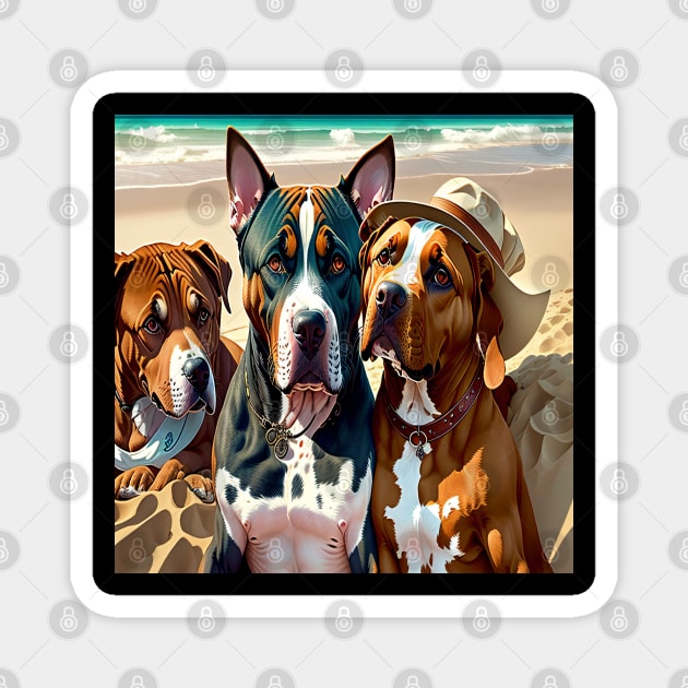 3 Pitbulls on vacation Magnet by Shiwwa
