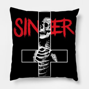 Inverted Cross Of Sinner With Skull And Skeleton Pillow