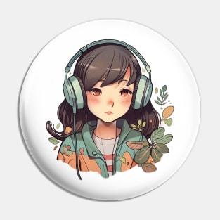 Cute headphone anime girl Pin