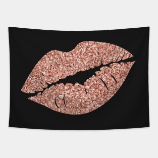 Dark Rose Gold Faux Glitter Lips Tapestry