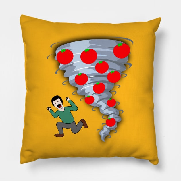 Panic at the Tomato Tornado Pillow by MisterBigfoot