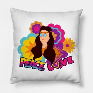 Peace Love and Flower Power Happy Hippie Vibes Retro Pillow