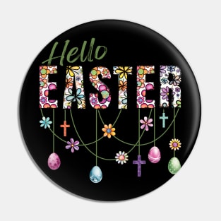 VINTAGE RETRO HELLO EASTER BOHO FLOWERS, EASTER EGGS AND CROSSES Pin