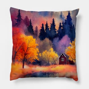 Colorful Autumn Landscape Watercolor 36 Pillow