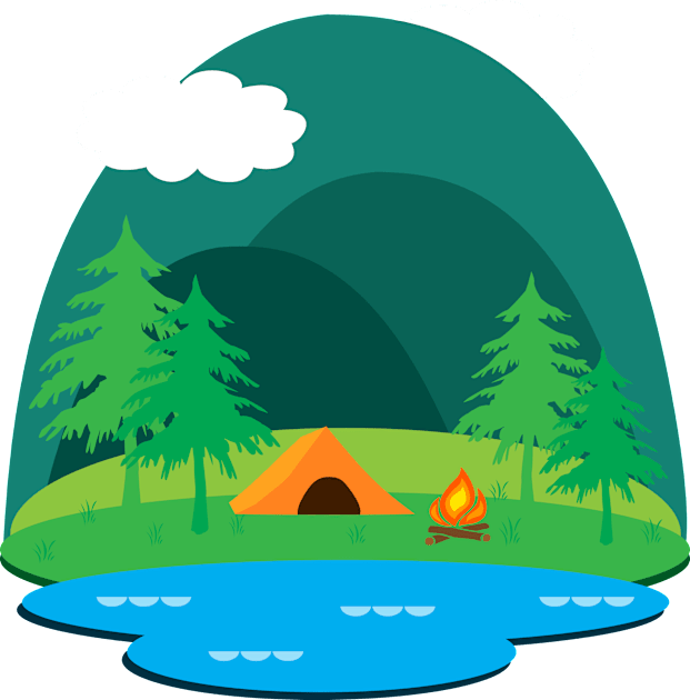 Camping Adventure Vector Landscape Kids T-Shirt by julieerindesigns