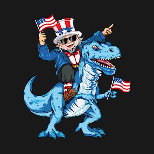 Uncle Sam Riding Dinosaur T Rex 4th Of July T-Shirt