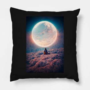 Spaceman sitting on clouds in front of moon Pillow