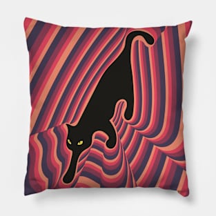 Yellow eyed black cat colorful background Pillow