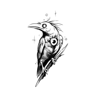 Pencil Tattoo Crow oen eyes T-Shirt