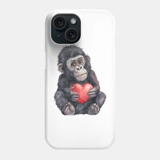 Valentine Mountain Gorilla Holding Heart Phone Case