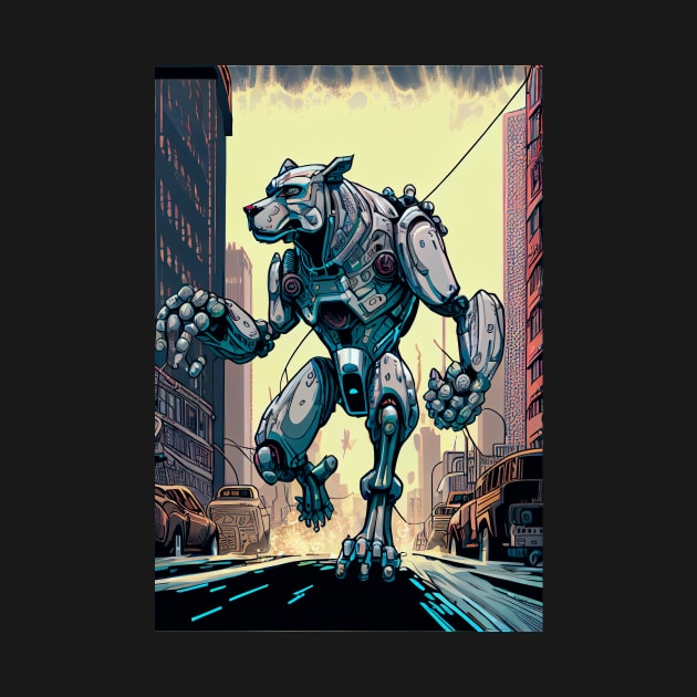 Monster giant robot cyborg dog attacking the city by KoolArtDistrict