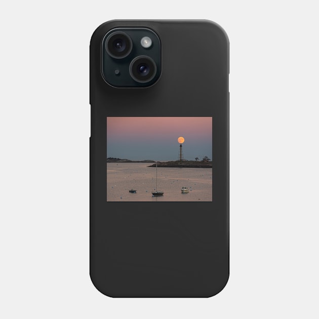 Supermoon balancing on the Marblehead Light Tower in Marblehead MA Phone Case by WayneOxfordPh