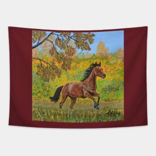 A running brown horse in autumn Tapestry