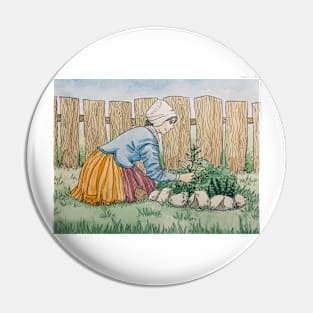 Pilgrim Woman Tending Garden Pin