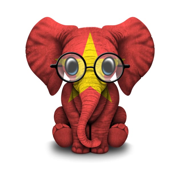 Baby Elephant with Glasses and Vietnamese Flag by jeffbartels