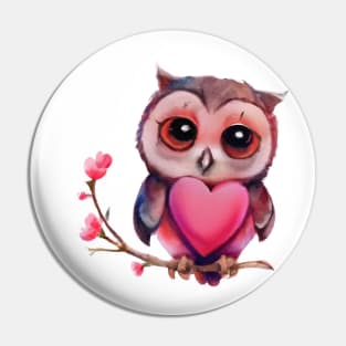 Cute Owl With Valentine Heart Pin