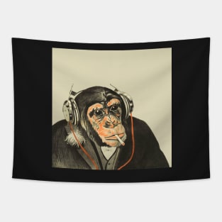 Circus Series Smoking Chimp With headphones Tapestry