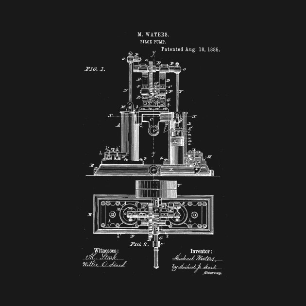 Bilge Pump Vintage Patent Hand Drawing by TheYoungDesigns