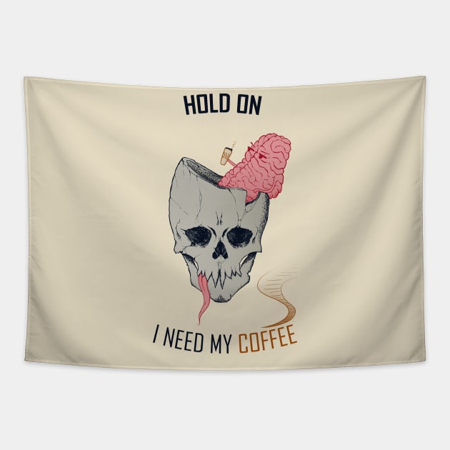 hold on, i need my coffee (colored version) Tapestry by Ghostlyboo