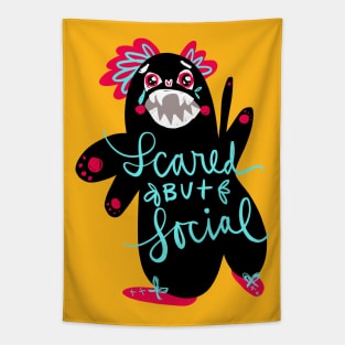 Scared But Social Monster: Weird Funny Awkward Creature Tapestry