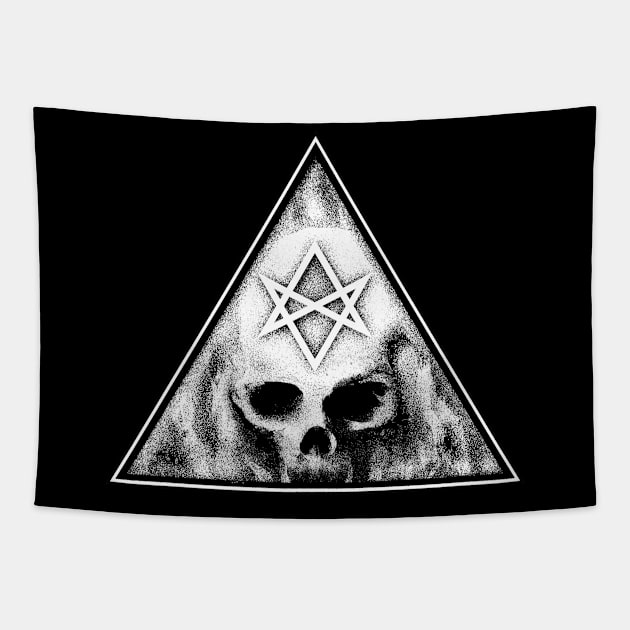 Unicursal hexagram w/ skull Tapestry by evillair