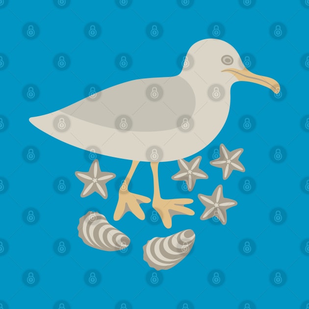 SEAGULL AND SEASHELLS Coastal Seashore Ocean Bird Starfish Shells - UnBlink Studio by Jackie Tahara by UnBlink Studio by Jackie Tahara