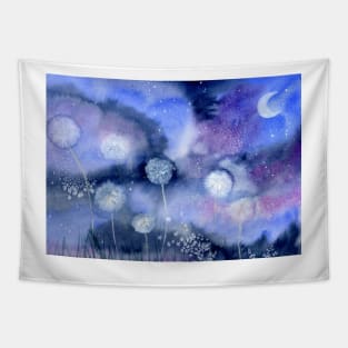 Dandelion at Night Dreamy Nature Landscape Tapestry