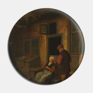 A Woman Cleaning Herring in Front of a House by Adriaen van Ostade Pin