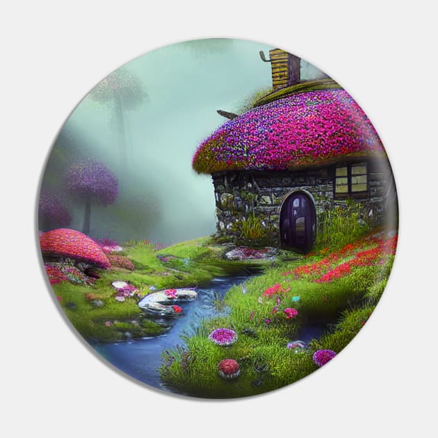 Sparkling Fantasy Cottage with Lights and Glitter Background in Forest, Scenery Nature Pin by Promen Art