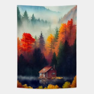 Colorful Autumn Landscape Watercolor 35 Tapestry