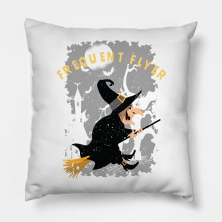 Funny Frequent Flyer Halloween Witch T-Shirt Pillow