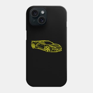 Accelerate Yellow Corvette C8 Racecar 3/4 View Outline Silhouette Outline Accelerate Yellow Supercar Sports car Racing car Phone Case