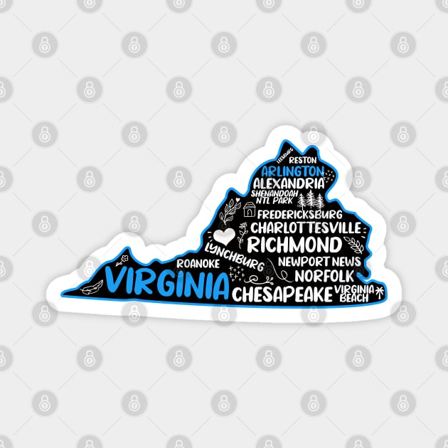Arlington Virginia cute map Virginia Beach, Chesapeake, Norfolk, Richmond, Newport News, Alexandria, Hampton, Roanoke, Suffolk, Reston Magnet by BoogieCreates
