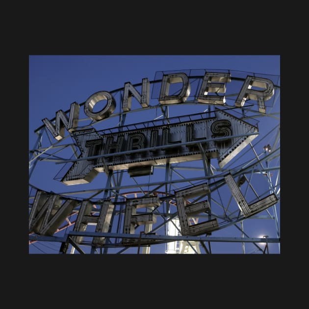 Vintage "Wonder Wheel Thrills" sign at the Astroland amusement park at Coney Island by Reinvention