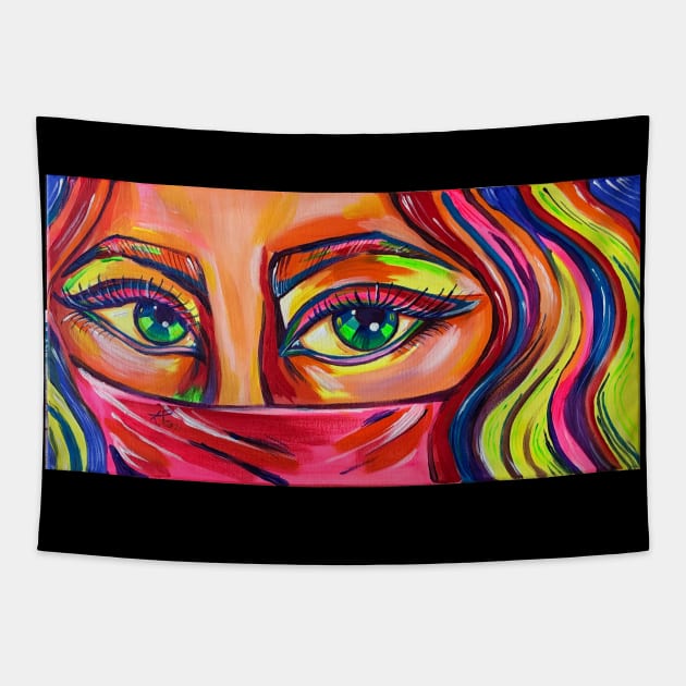 Colorful woman eyes painting Tapestry by Karroart
