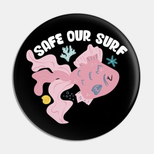 Safe our Surf quote with cute sea animal fish, starfish, coral and shell Pin