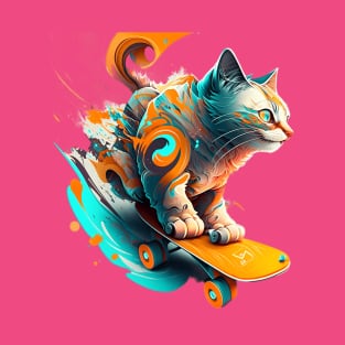 Skater cat colorful design T-Shirt