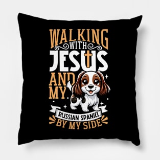 Jesus and dog - Russian Spaniel Pillow