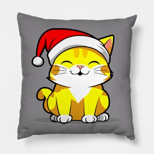 Funny Cat Wears Santa Christmas Hat - Meowy XMas T-Shirt Pillow