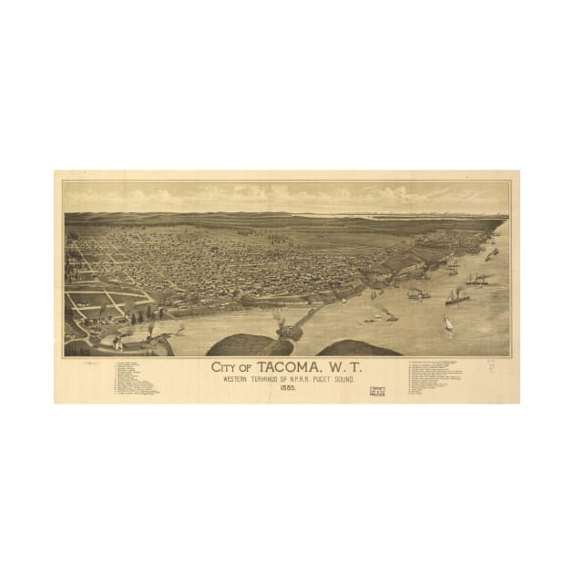 Vintage Pictorial Map of Tacoma Washington (1885) by Bravuramedia