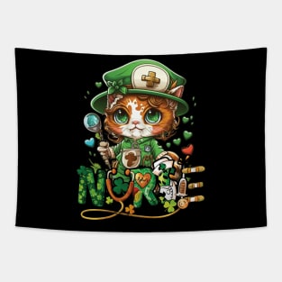 St Patricks Day Nurse Cat Leprechaun Lucky Green Proud Irish Tapestry