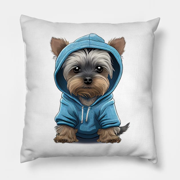 Yorkshire Terrier Wearing a Hoodie Pillow by Lakeview TeeShop